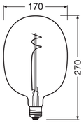OSRAM Vintage 1906 BALLON E27 LED-lampa, klar – måttskiss (G13953)