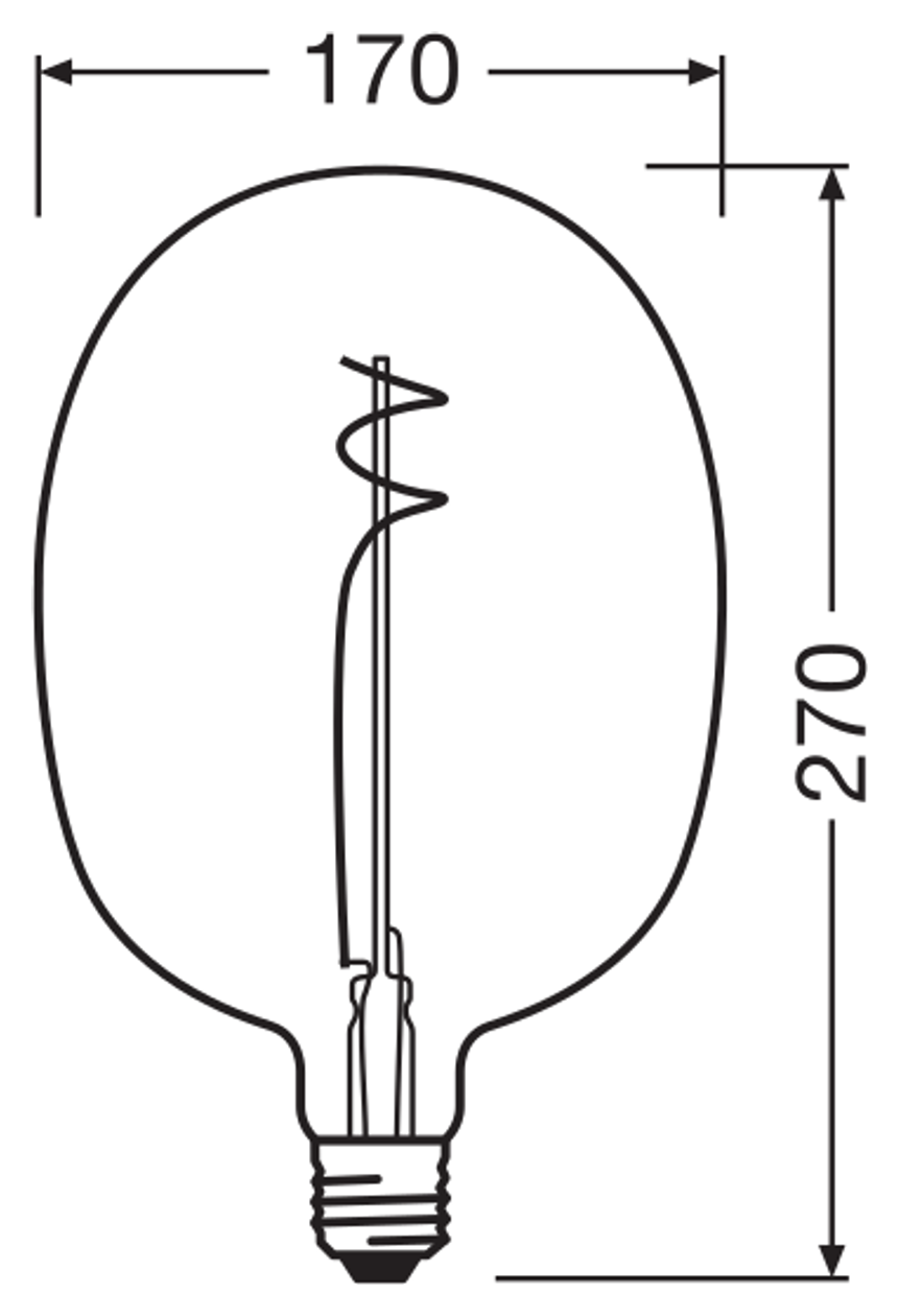 OSRAM Vintage 1906 BALLON E27 LED-lampa, klar – måttskiss (G13953)