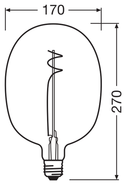 OSRAM Vintage 1906 BALLON E27 LED-lampa, klar – måttskiss (G13953)