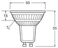 OSRAM PARATHOM GU10 LED-reflektorlampa – måttskiss (G14098)