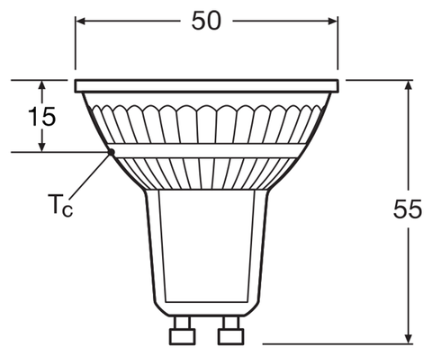 OSRAM PARATHOM GU10 LED-reflektorlampa – måttskiss (G14098)