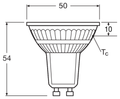 OSRAM PARATHOM GU10 LED-reflektorlampa – måttskiss (G14099)