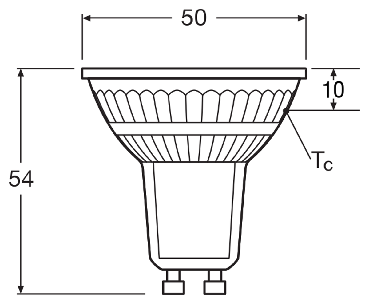 OSRAM PARATHOM GU10 LED-reflektorlampa – måttskiss (G14099)