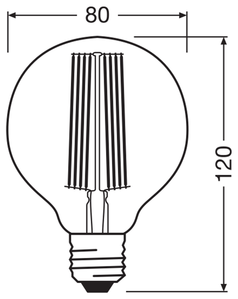 Rendl PARATHOM LED E27 GLOBE 80 LED-lampa – måttskiss (G14436)