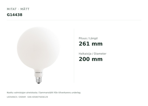 OSRAM PARATHOM Globe 200 E27 LED-globallampa, 7,3 W (G14438)