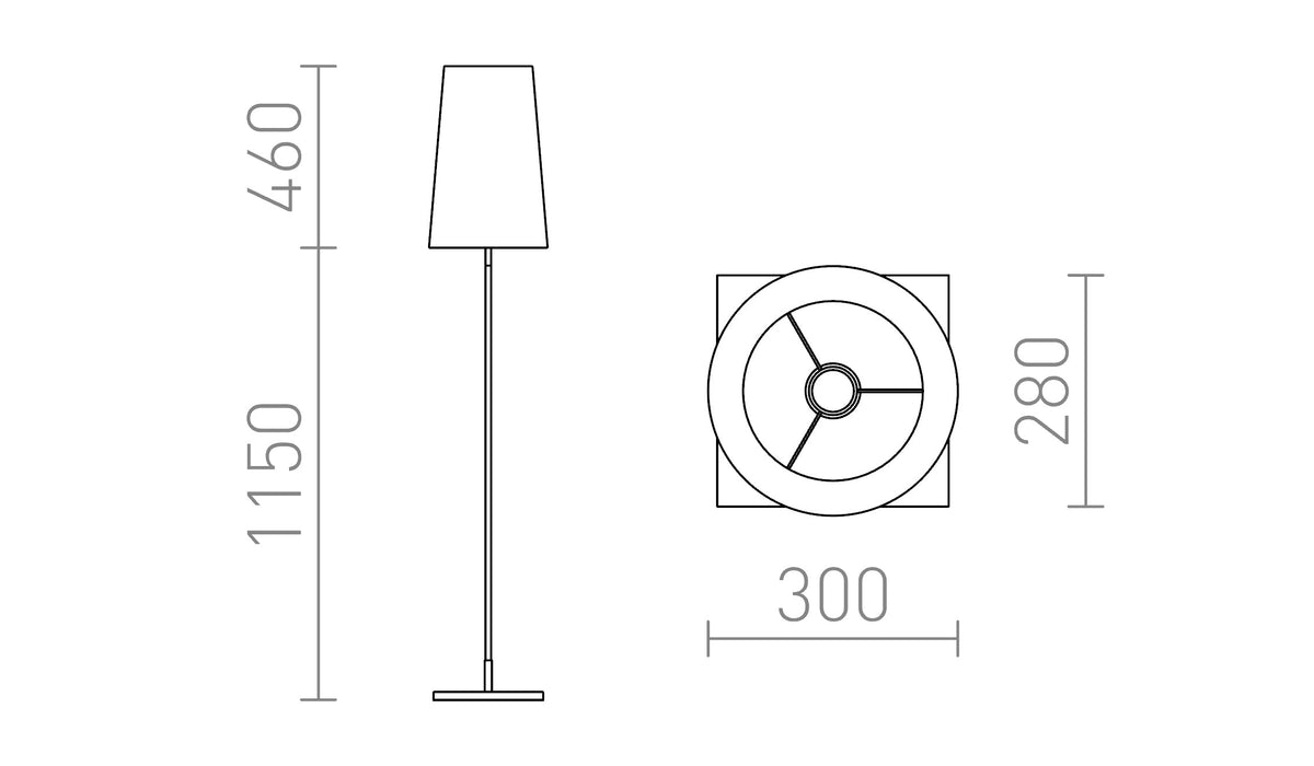 Rendl LULU golvlampa – måttskiss