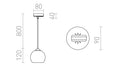 Tekniset mitat DESTY 1-vaihekiskolle riippuvalaisimelle, varjostimen halkaisija 90 mm, ripustuskorkeus 800 mm, GU10 kanta