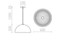 CARISSIMA 40 riippuvalaisimen tekniset mitat, halkaisija 40 cm, ripustuspituus säädettävissä.
