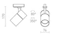 WISH 20 -kohdevalaisimen tekninen piirros ja mitat (korkeus 170 mm, halkaisija 76 mm)