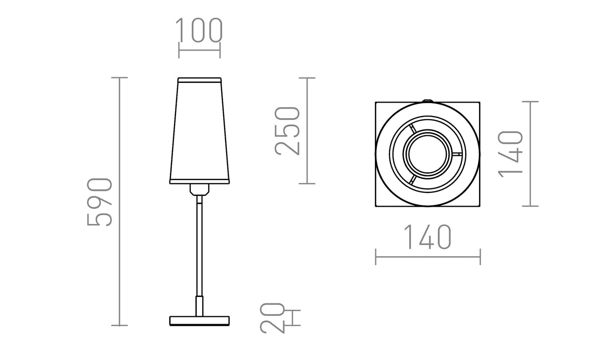 Rendl LULU bordslampa – måttskiss