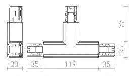 EUTRAC T-liitin, vasen, 3-vaihekisko, mitat
