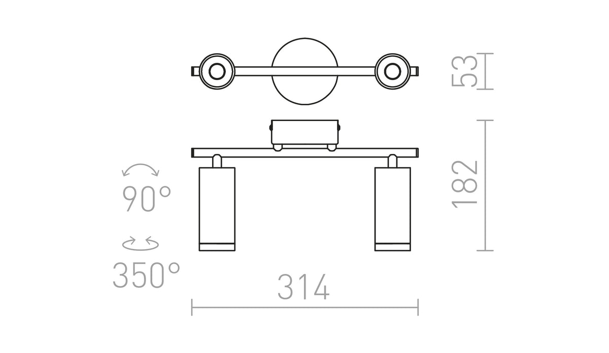 Rendl BOGARD II LED-vägglampa – måttskiss