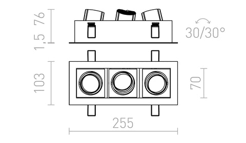 BONDY III LED-valaisimen mitat ja 10 cm upotussyvyys