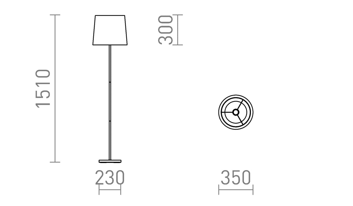 Rendl NYC/CONNY 35 E27-golvlampa – måttskiss