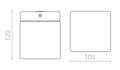 ESICA SQ valaisimen mitat: 120 mm korkeus, 100 mm leveys, kevyt krominen nelikulmainen LED-valaisin kosteisiin olosuhteisiin.