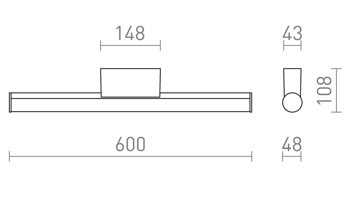Rendl CASSAMBA 60 LED-vägglampa – måttskiss