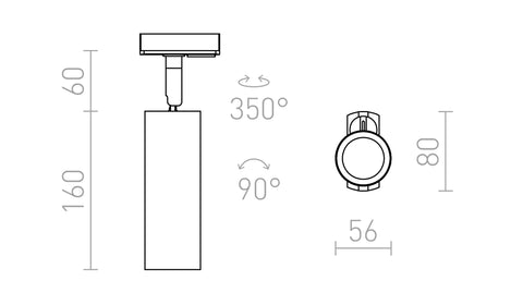 Tekninen piirros MAVRO himmennettävästä LED-kohdevalaisimesta, 12W, 38°
