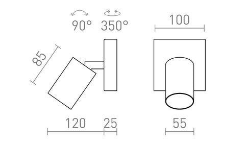 DUDE SQ valaisimen mitat – DUDE SQ LED-valaisimen paino on 0.272 kg, yhteensopiva PARATHOM GU10 ADV himmennettävä -polttimon kanssa.