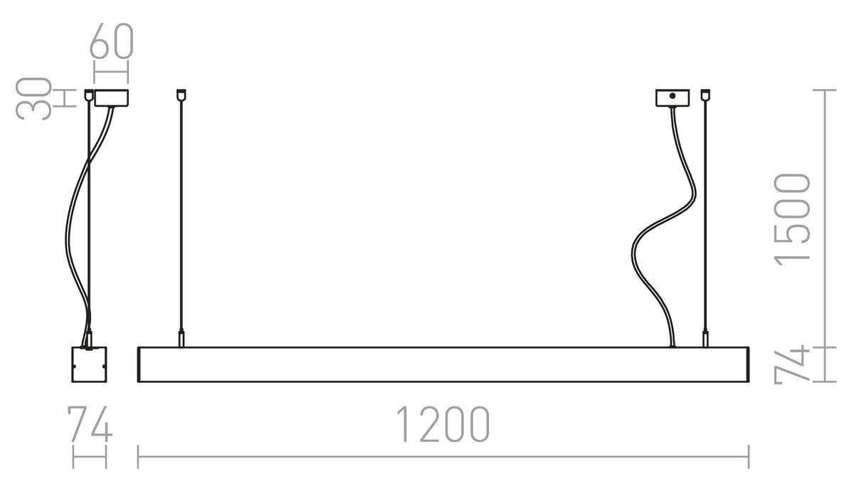 Rendl PESANTE 75 LED-pendellampa – måttskiss