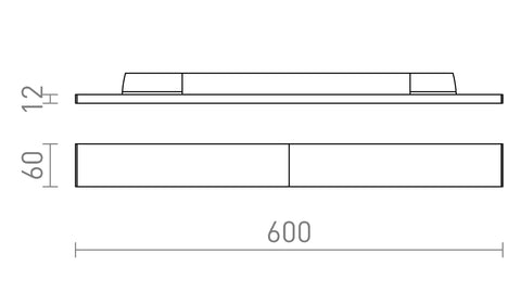 FLATLINE 60 valaisimen mittakaavio, mitat ja asennusohjeet, LED