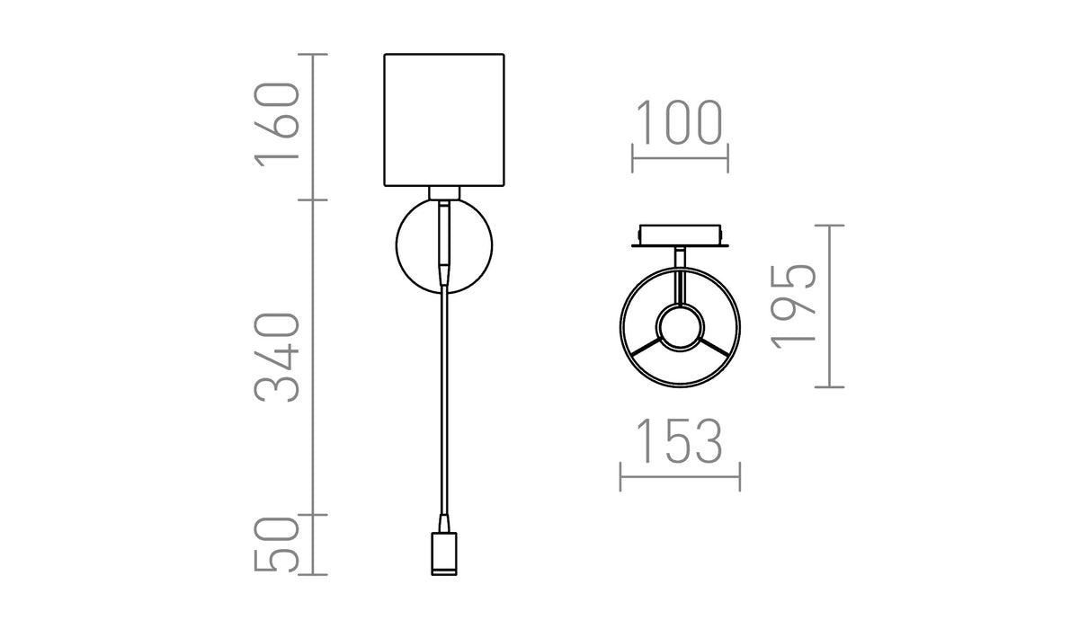 Rendl VERSA E27 + LED vägglampa – måttskiss