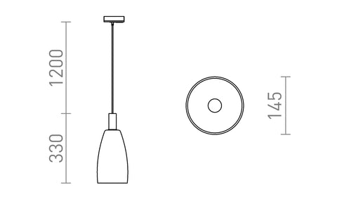 BELLINI L Riippuvalaisin - tuotteen mitat ja ripustuspituus 120 cm
