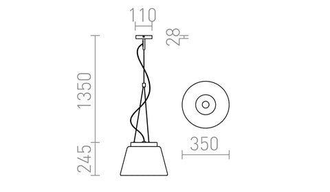 CORONA Riippuvalaisin – Valaisimen mitat ja tekniset tiedot, 230V LED E27 15W, ripustuspituus 130 cm.