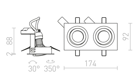 PASADENA GU10 SQ II upotettava kallistettava valaisin, GU10 LED 7W - Nordic Lumen