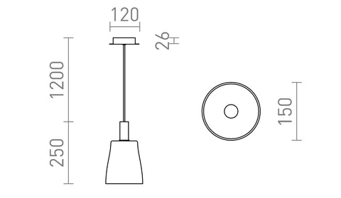 BELLINI L Riippuvalaisin - tuotteen mitat ja ripustuspituus 120 cm