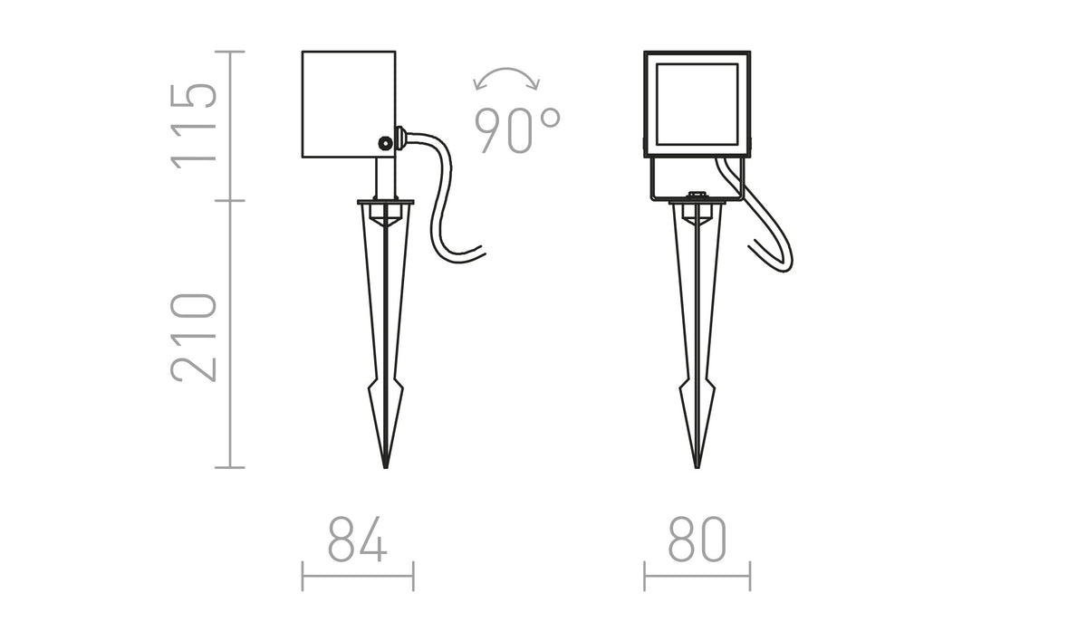 Rendl BORA LED-trädgårdslampa med markspjut – måttskiss