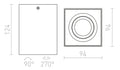 ENKI EDG I LED-kattovalaisin mittojen kanssa, 94 mm leveys ja 124 mm korkeus, energiatehokas himmennettävä GU10-kanta.