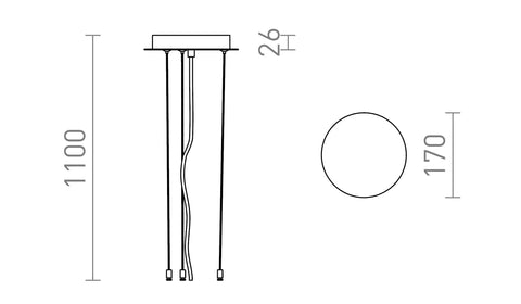 MEZZO ripustussetin mittakuva, 120 cm ripustuskorkeus, sopii moniin sisustuksiin.