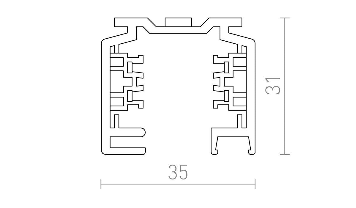 EUTRAC 1m 3-fasskena 230V vit – måttskiss