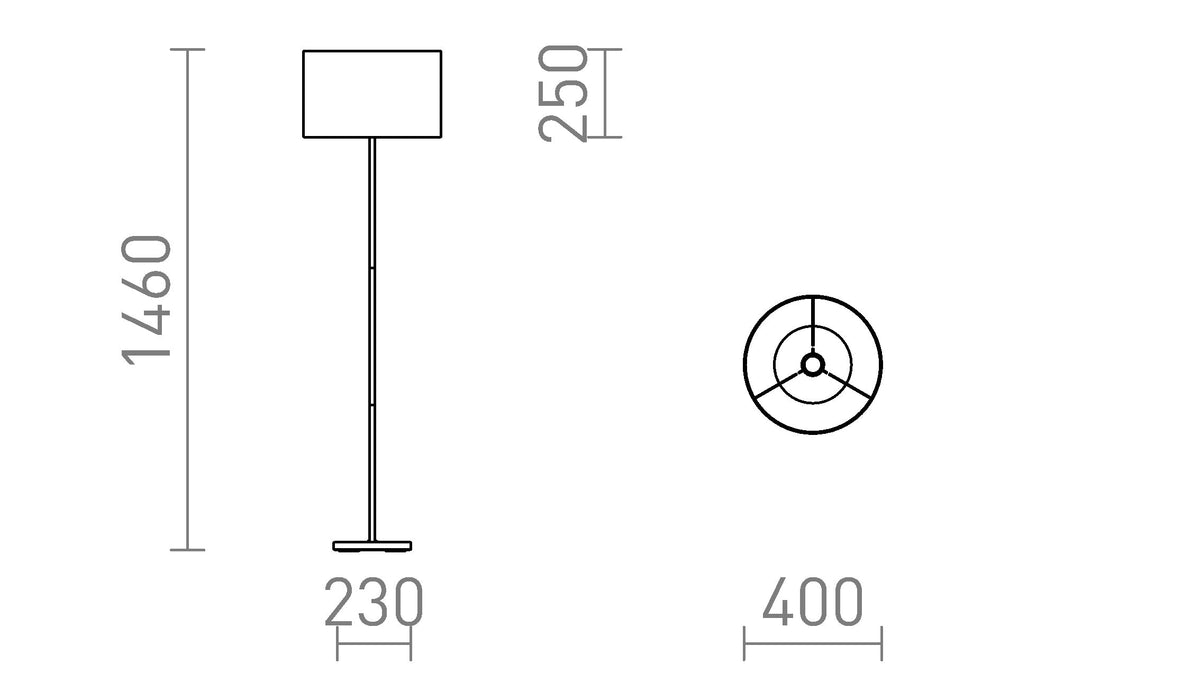 Rendl NYC/RON 40 golvlampa – måttskiss