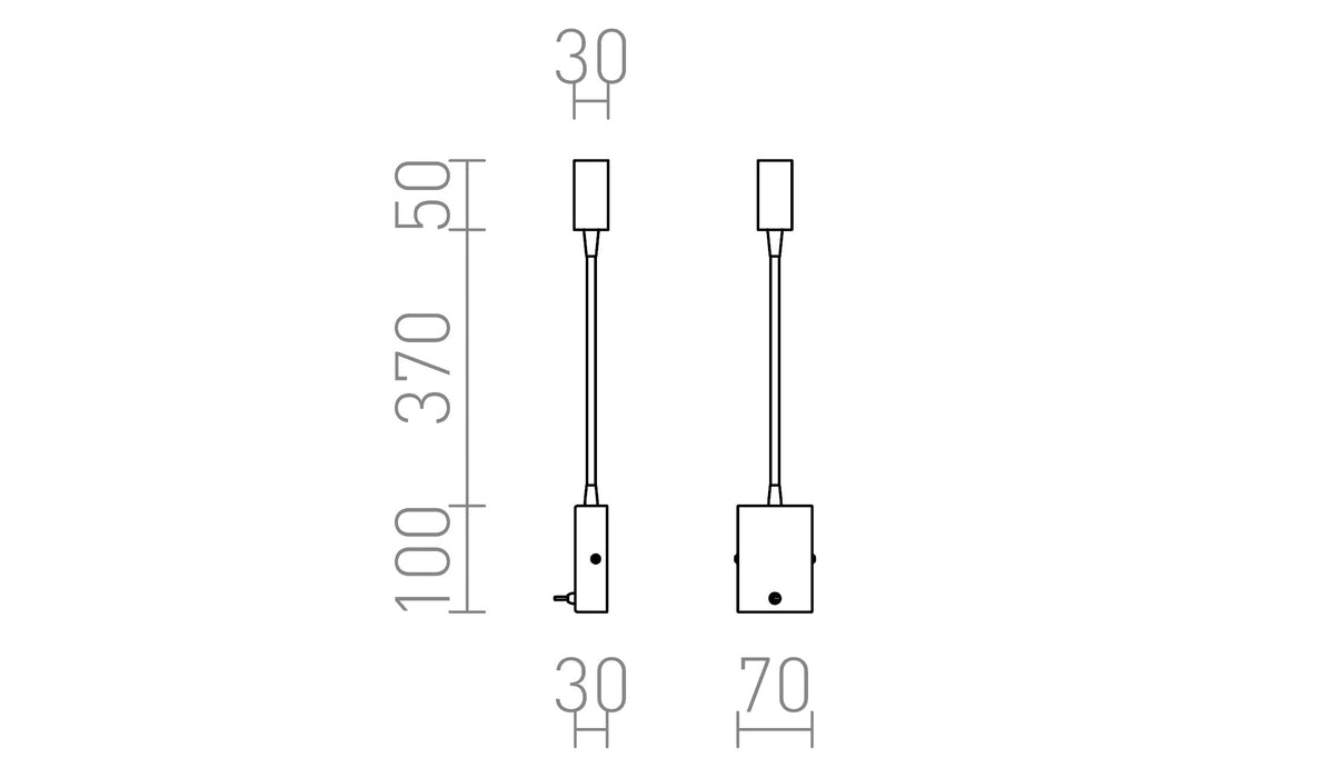 Rendl VERSA LED-vägglampa, böjbar arm – måttskiss