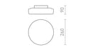 ZARA LED 26 -kattovalaisimen tekninen piirros ja mitat (halkaisija 260 mm, korkeus 90 mm)