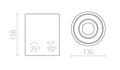 COLES kattovalaisimen mitat, 25° kallistuskulma ja 130 mm leveys