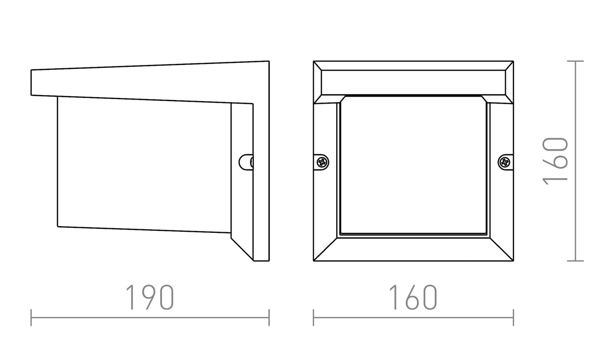 Rendl HIDE SQ vägglampa – måttskiss