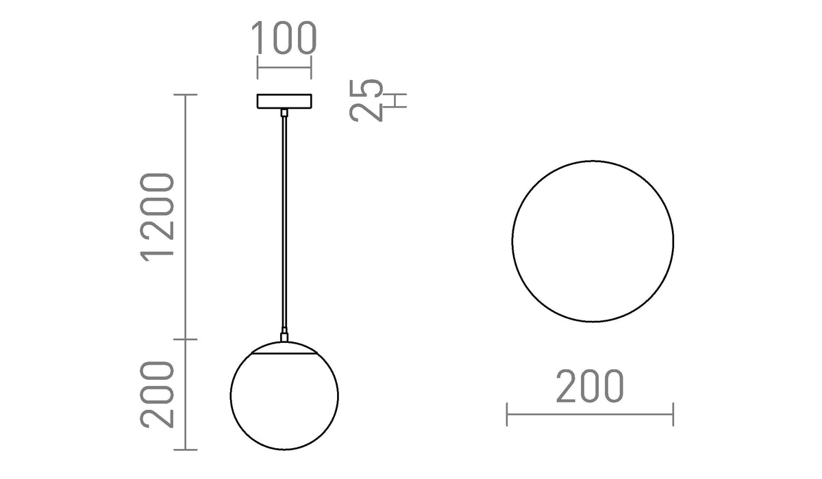 Rendl LUNA 20 pendellampa – måttskiss