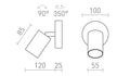 DUDE R valaisimen mitat – DUDE R LED-valaisimen paino on 0.242 kg, yhteensopiva PARATHOM GU10 ADV himmennettävä -polttimon kanssa.