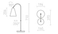 Rendl GARBO E27-bordslampa i metall, svart/krom – måttskiss