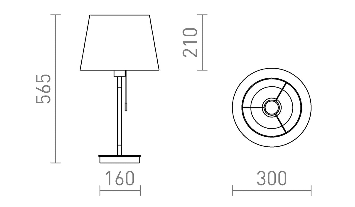 Rendl KEITH/AMBITUS 30 E27-bordslampa med USB-port – måttskiss