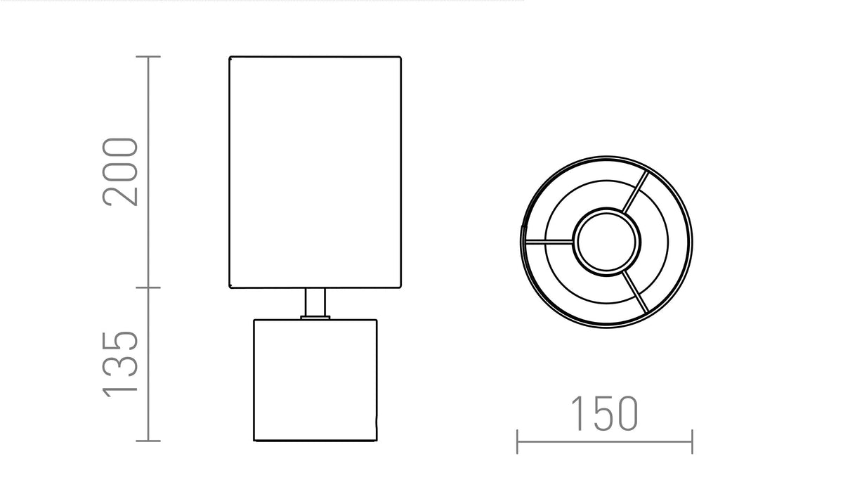 Rendl CAMINO BORD MED SKÄRM bordslampa – måttskiss